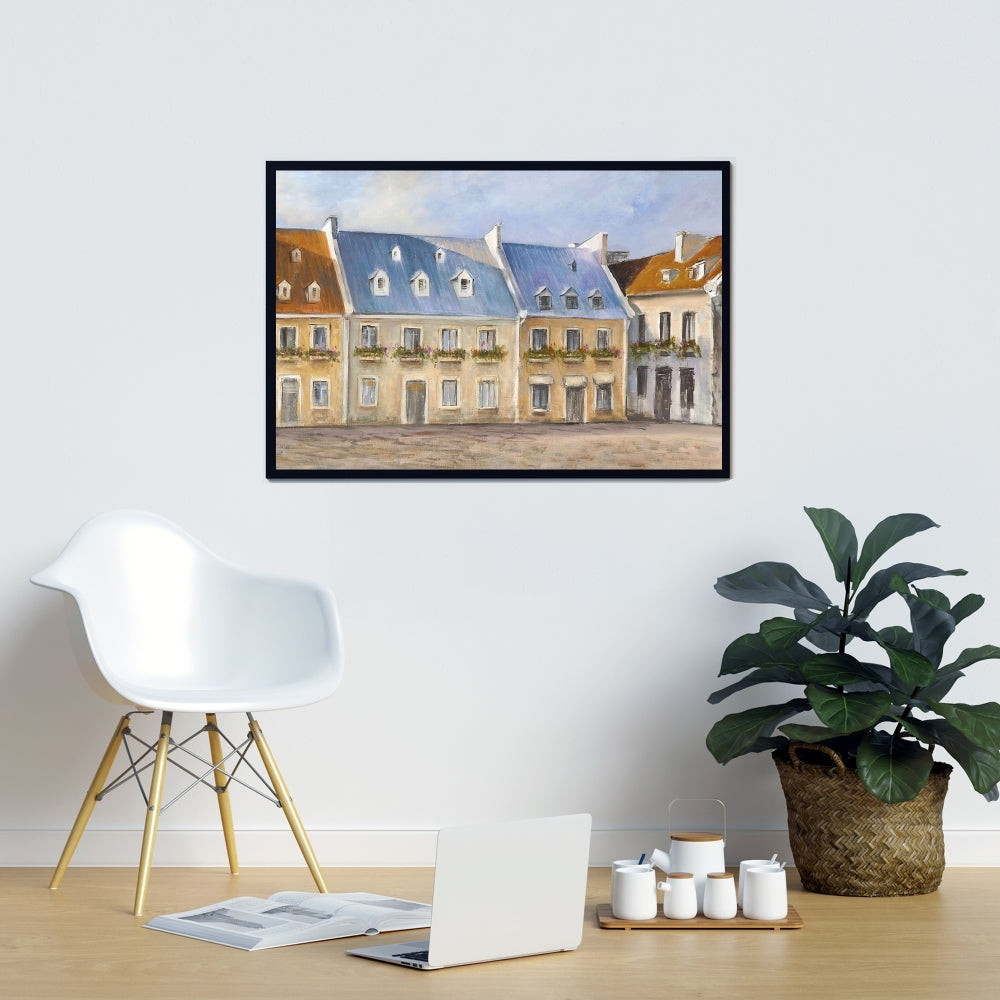 Old Quebec City Canvas | Blue Contemporary Framed Art Decor