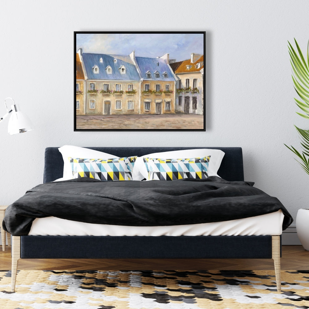 Old Quebec City Canvas | Blue Contemporary Framed Art Decor