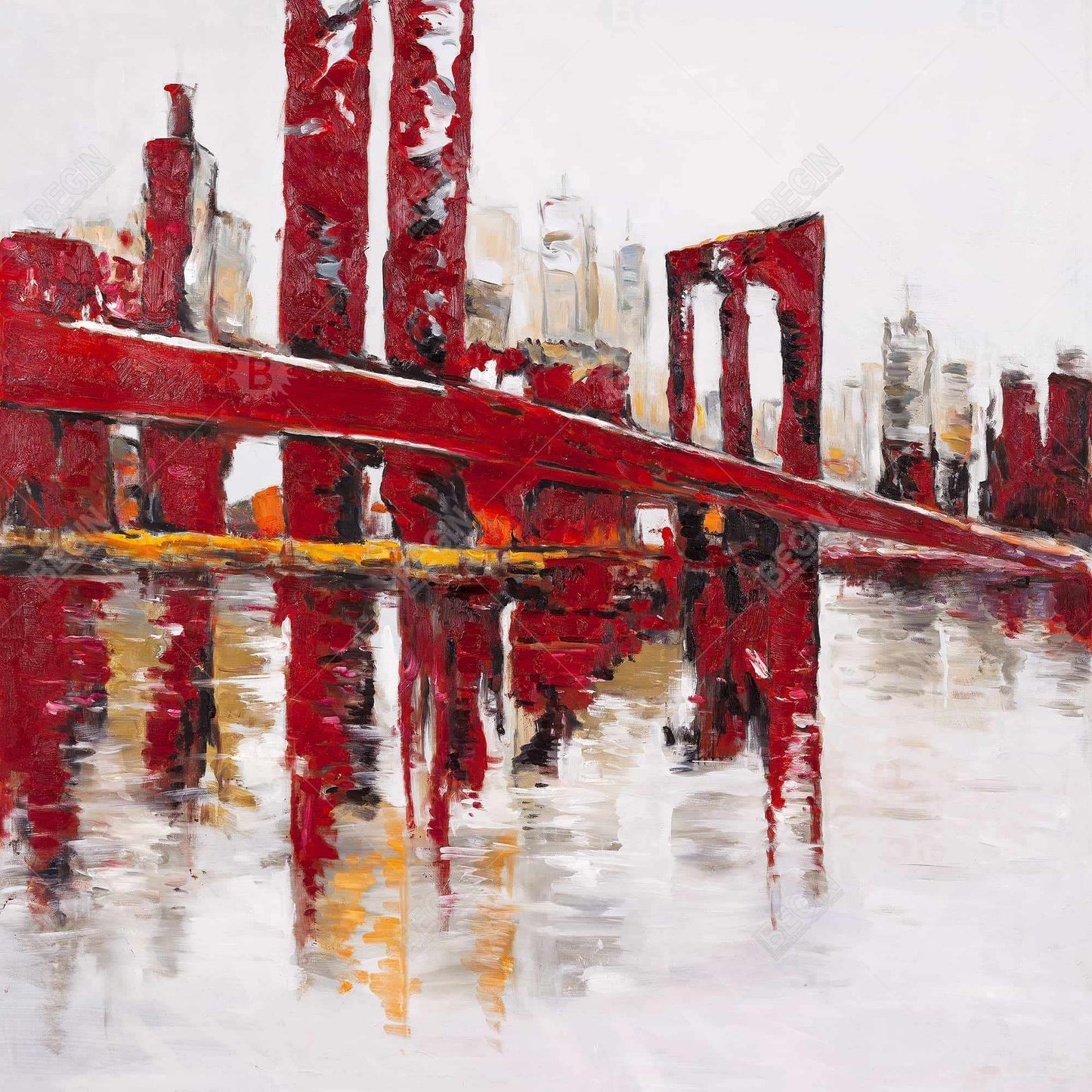 Abstract Red Bridge Canvas | White Cities Living Room Decor