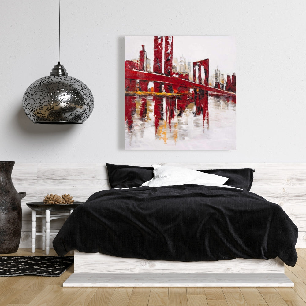 Abstract Red Bridge Canvas | White Cities Living Room Decor