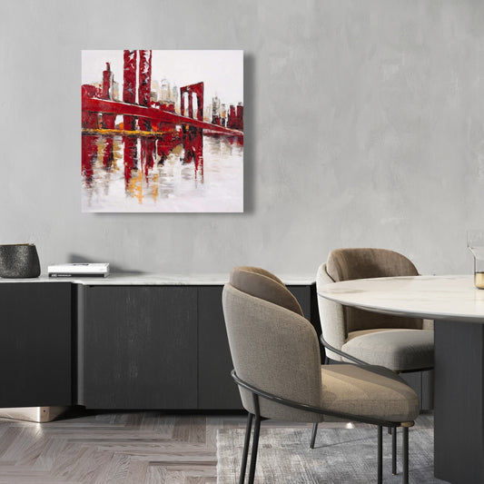 Abstract Red Bridge Canvas | White Cities Living Room Decor