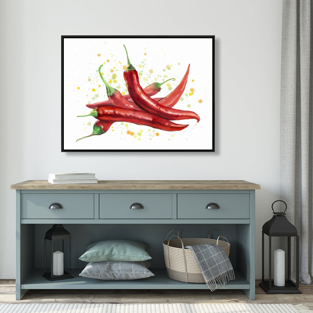Red Hot Peppers Canvas | Red Framed Art for Home Decor