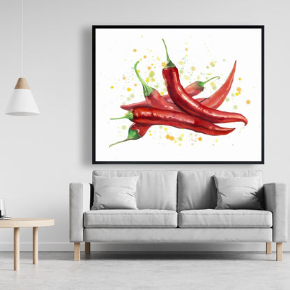 Red Hot Peppers Canvas | Red Framed Art for Home Decor