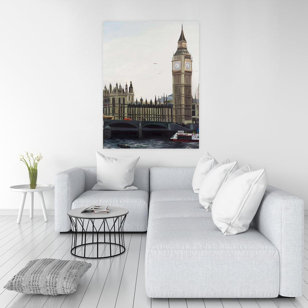 Modern Gray Canvas - Big Ben Clock Tower London Wall Art