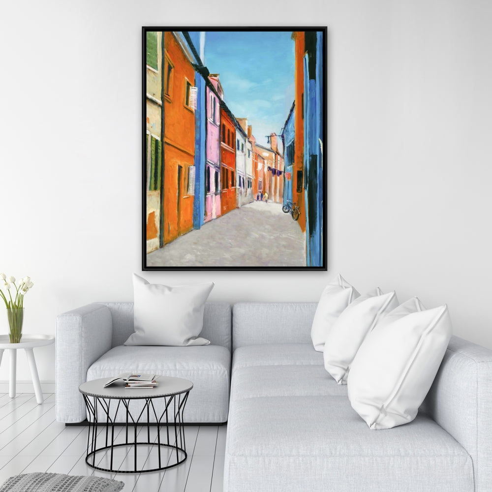 Colorful Houses in Italy Framed Canvas - Contemporary Bedroom Decor