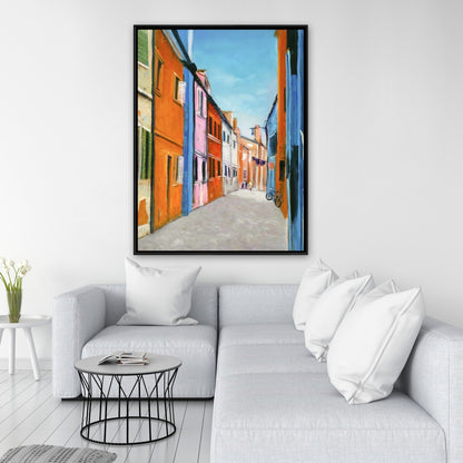 Colorful Houses in Italy Framed Canvas - Contemporary Bedroom Decor