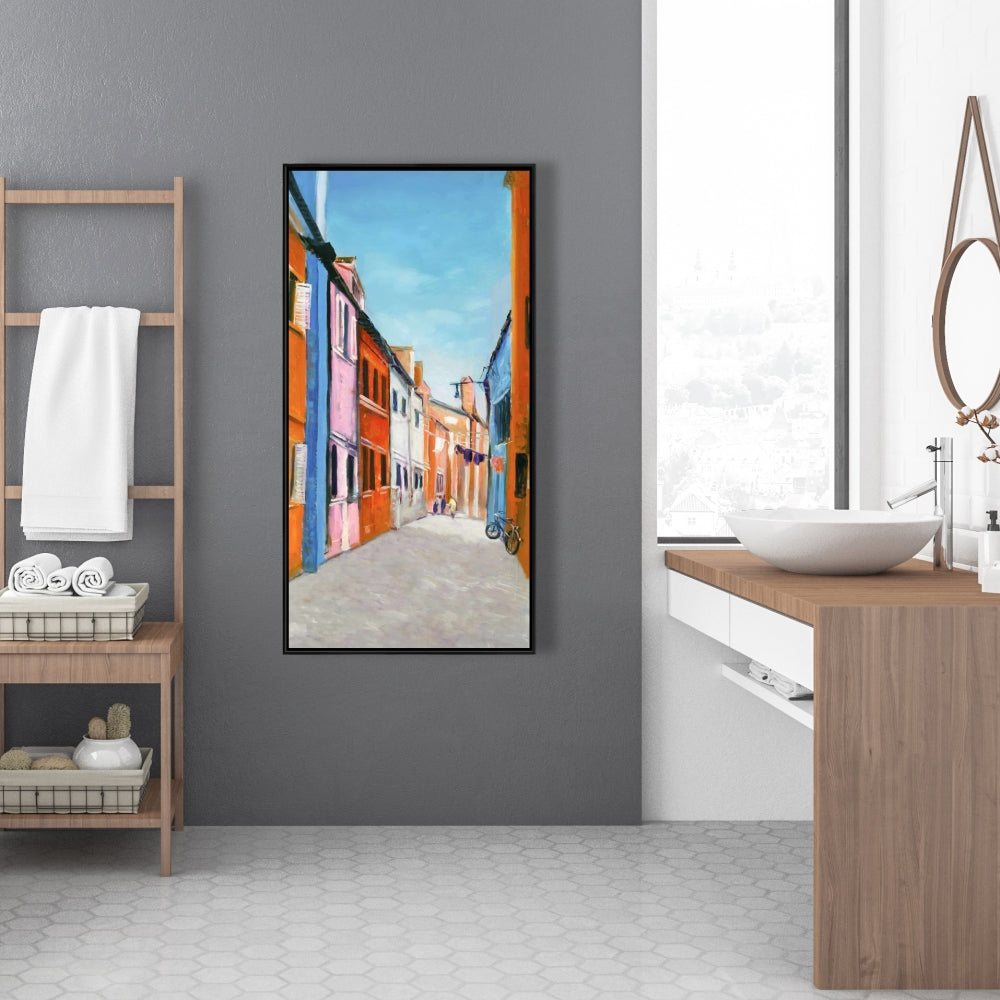 Colorful Houses in Italy Framed Canvas - Contemporary Bedroom Decor