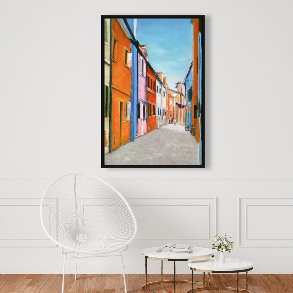 Colorful Houses in Italy Framed Canvas - Contemporary Bedroom Decor