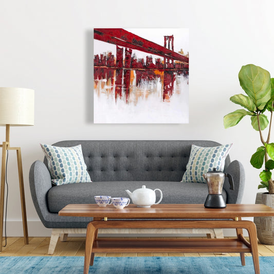 White Canvas Red Bridge - Industrial Building Home Decor