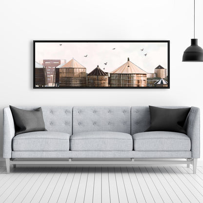 Water Towers | Blue Framed Canvas for Bedroom Decor