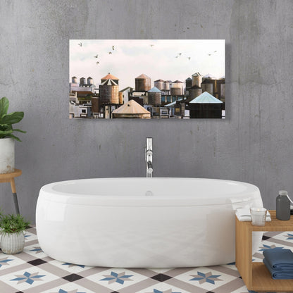 Toile encadrée bleue – Châteaux d'eau et oiseaux | Décoration d'intérieur