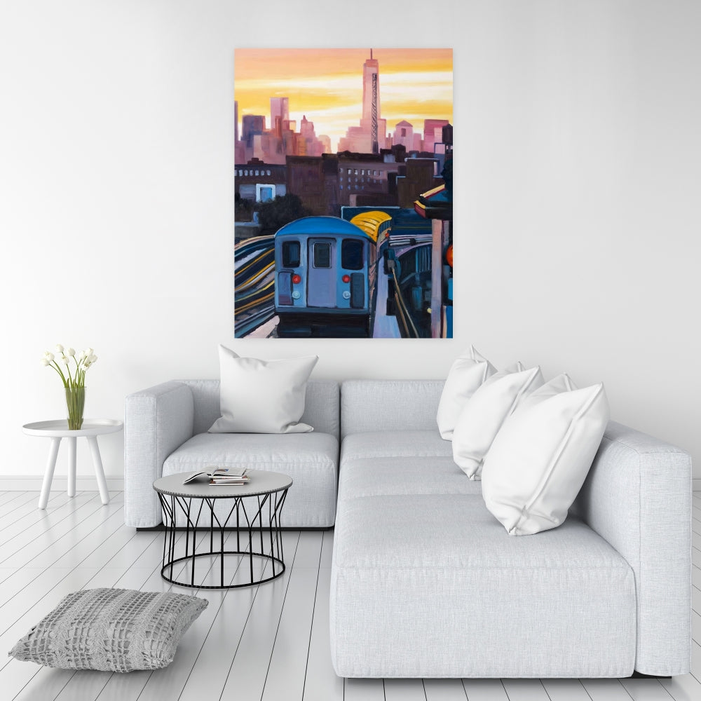 Toile encadrée « Coucher de soleil sur le métro de New York » | Décoration de chambre contemporaine