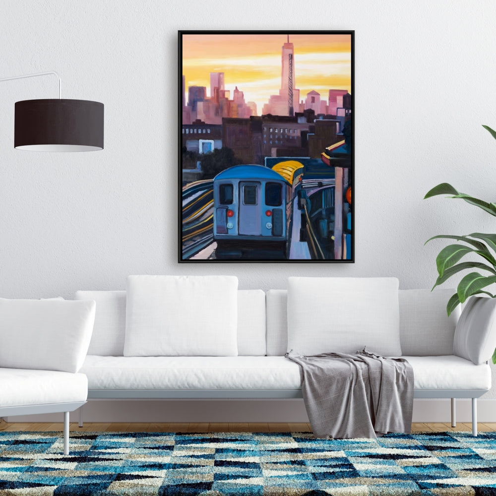 Toile encadrée « Coucher de soleil sur le métro de New York » | Décoration de chambre contemporaine