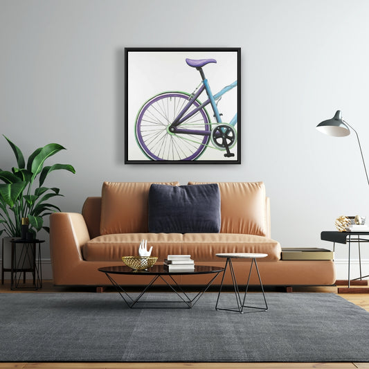 Toile de chambre bleue contemporaine | Décoration de vélo bleu et violet