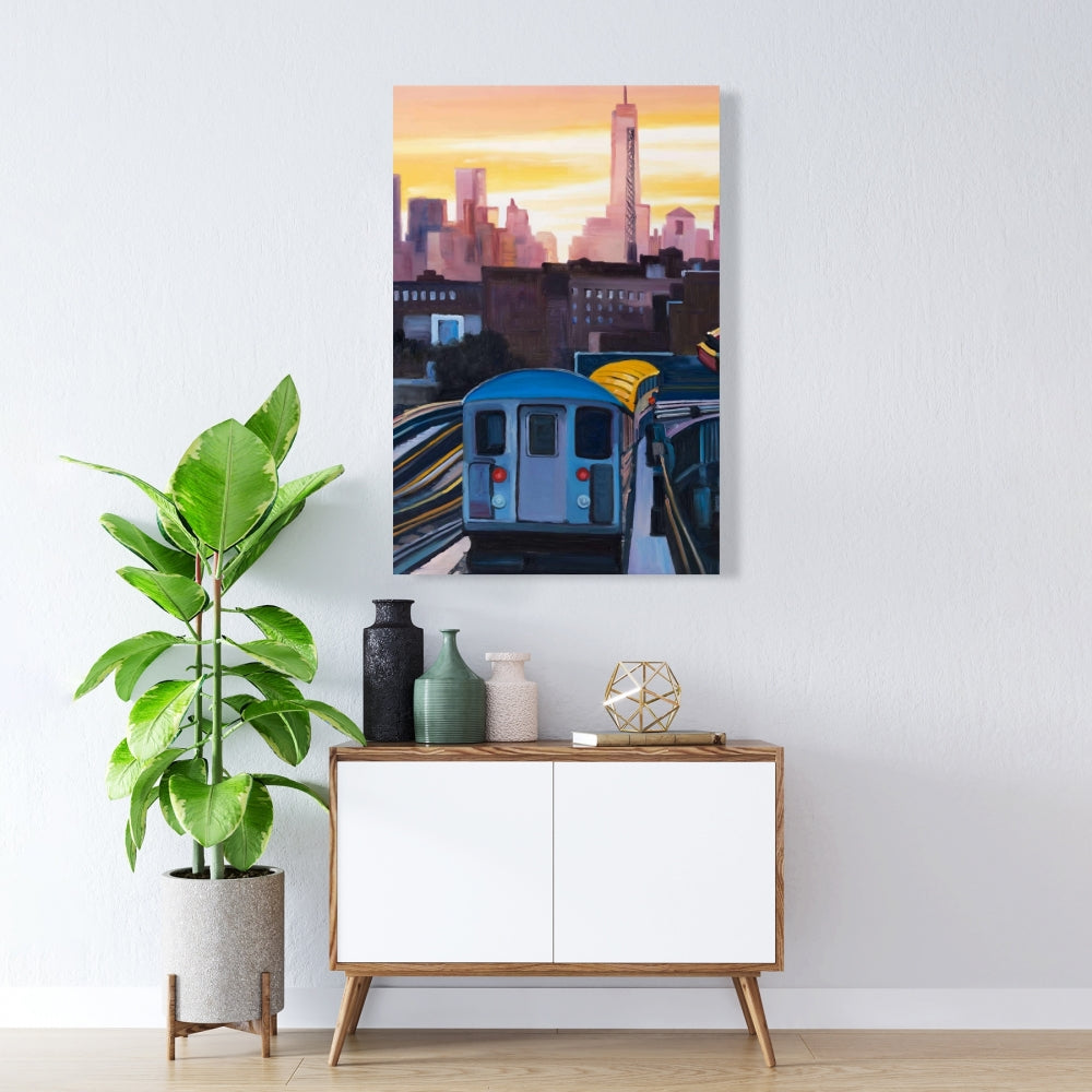 Toile encadrée « Coucher de soleil sur le métro de New York » | Décoration de chambre contemporaine