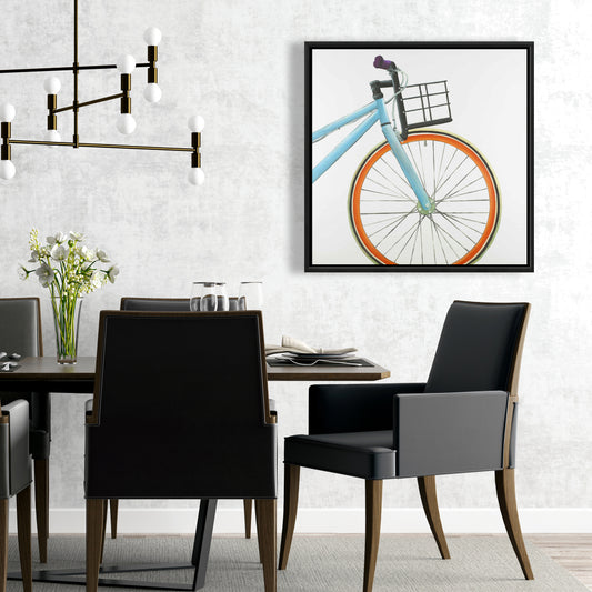 Vélo orange et bleu | Décoration de chambre à coucher sur toile encadrée