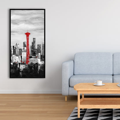 Space Needle in Red Canvas | White Frame | Home Decor Art