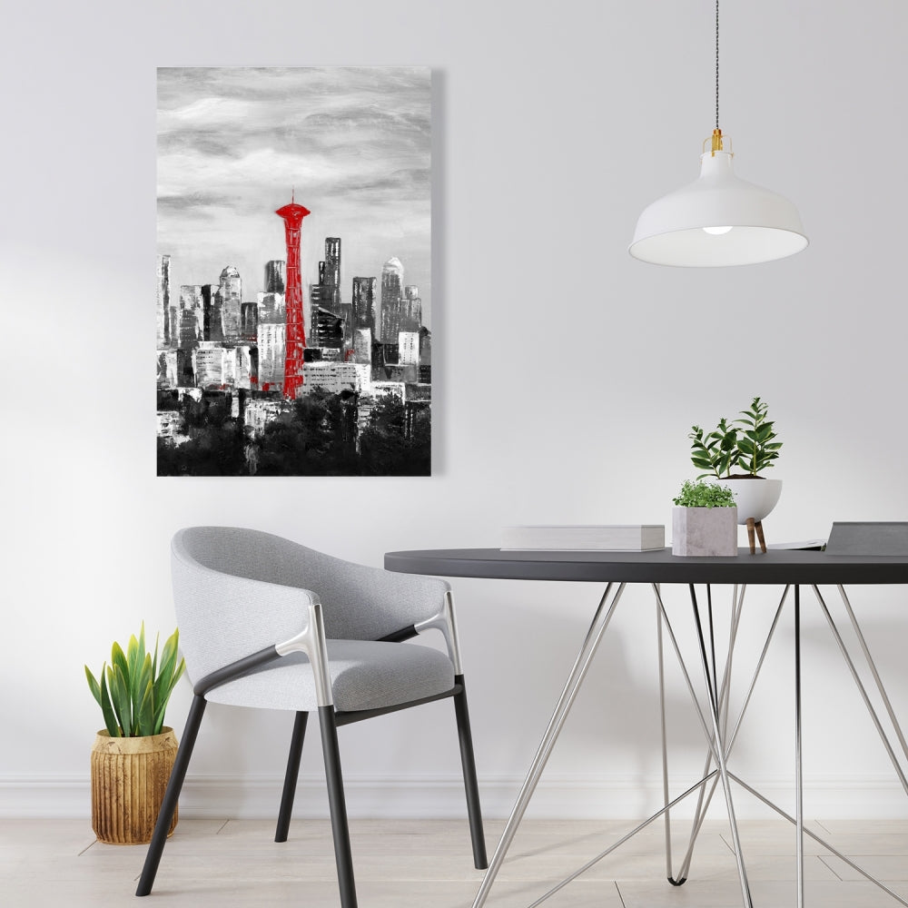 Space Needle in Red Canvas | White Cities Building Decor