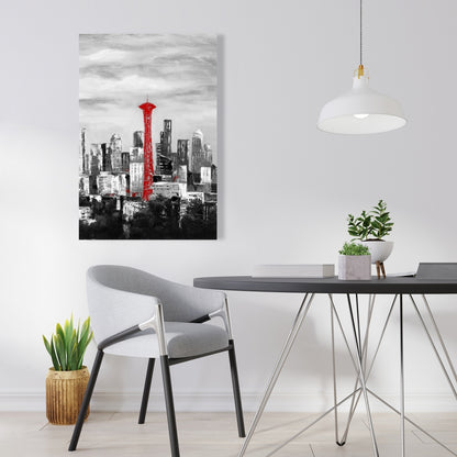 Space Needle in Red Canvas | White Cities Building Decor