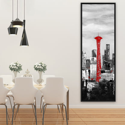 Space Needle in Red Canvas | White Frame | Home Decor Art
