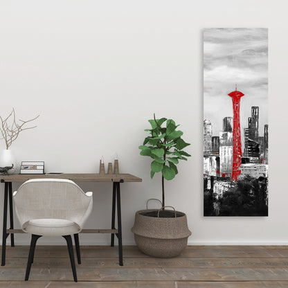 Space Needle in Red Canvas | White Cities Building Decor