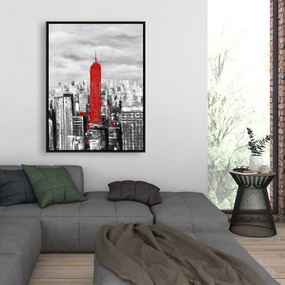Empire State Building Framed Canvas | White Building Decor