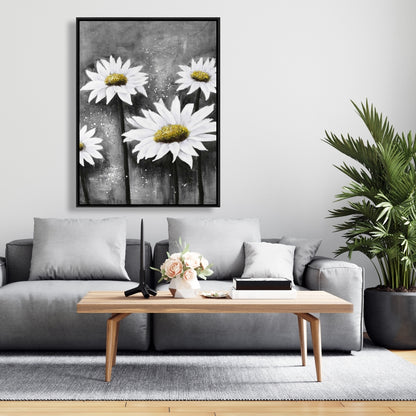 White Rustic Daisies at Sun Framed Canvas | Home Decor