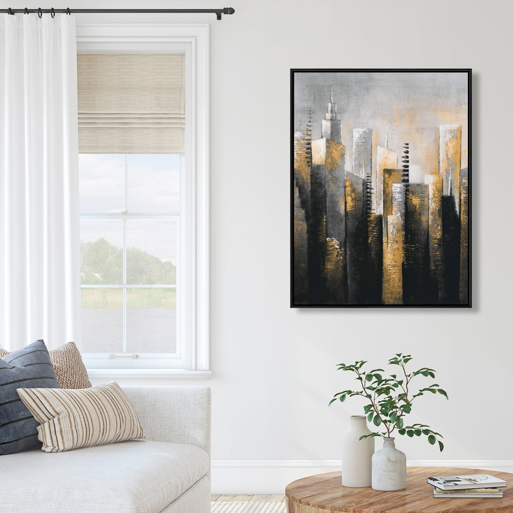Toile abstraite gratte-ciel doré | Décoration d'intérieur moderne