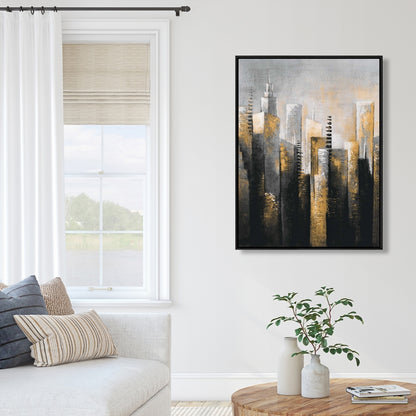 Toile abstraite gratte-ciel doré | Décoration d'intérieur moderne