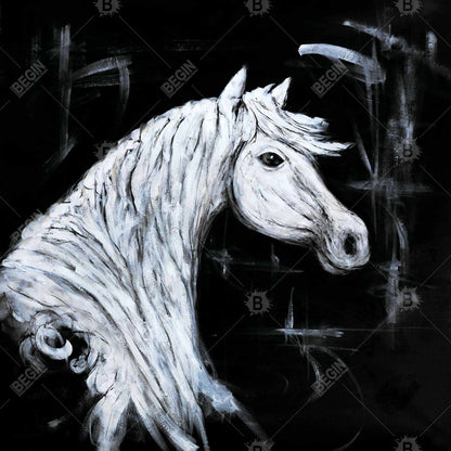Horse Profile Canvas - White Farm Animal Art for Bedroom Decor