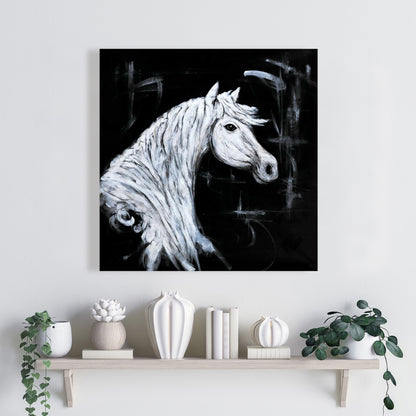 Horse Profile Canvas - White Farm Animal Art for Bedroom Decor