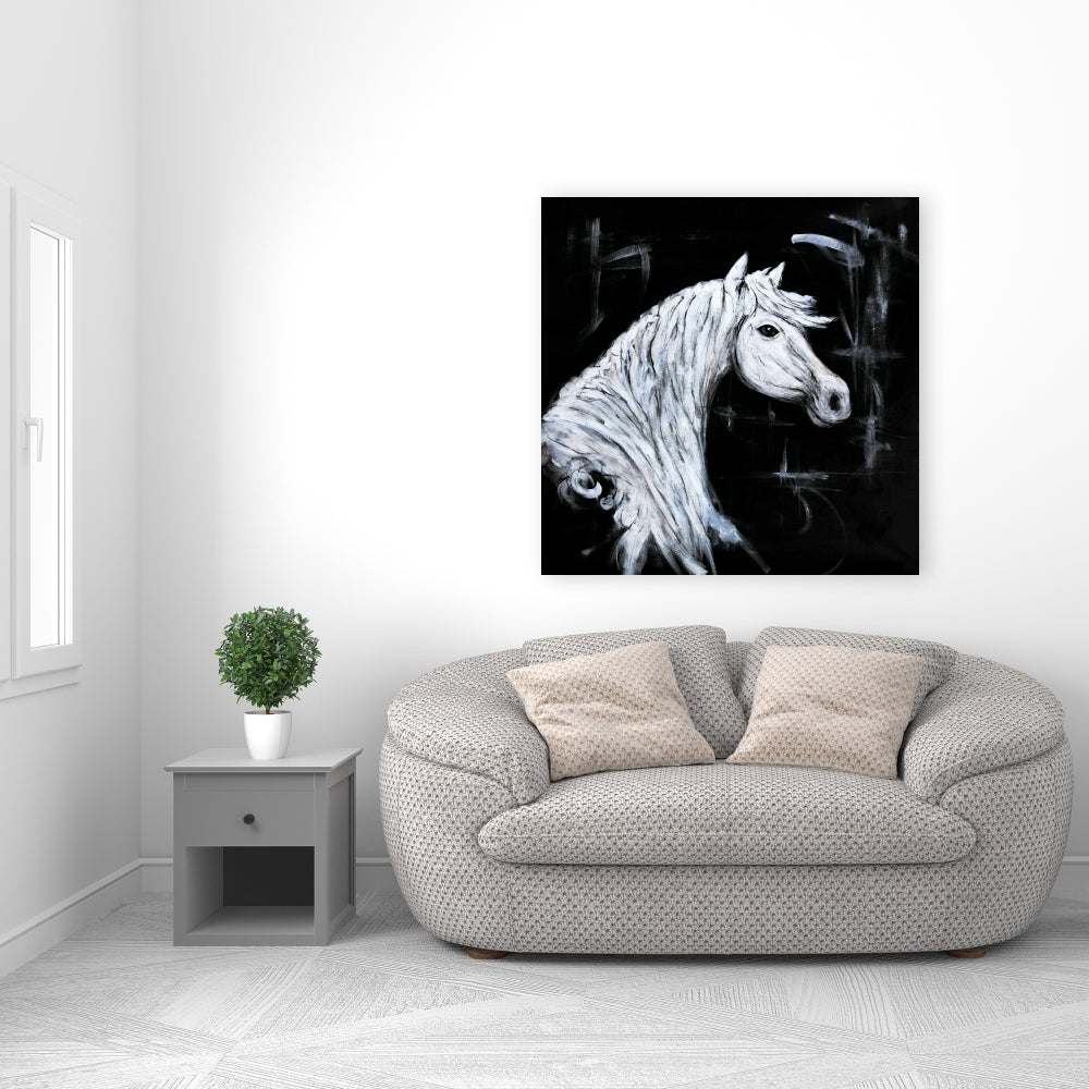 Horse Profile Canvas - White Farm Animal Art for Bedroom Decor