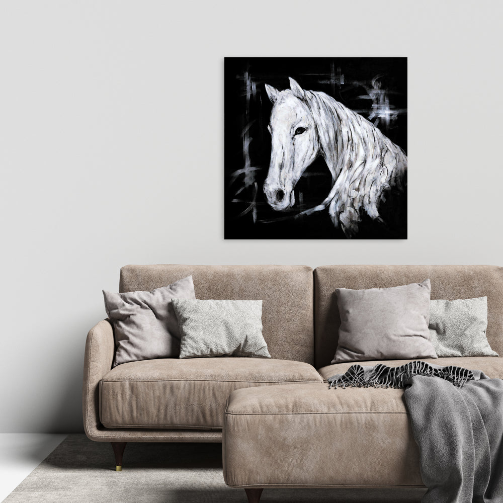 Abstract Horse Profile Canvas | Modern White Home Decor