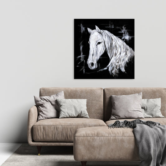 Abstract Horse Profile Canvas | Modern White Home Decor