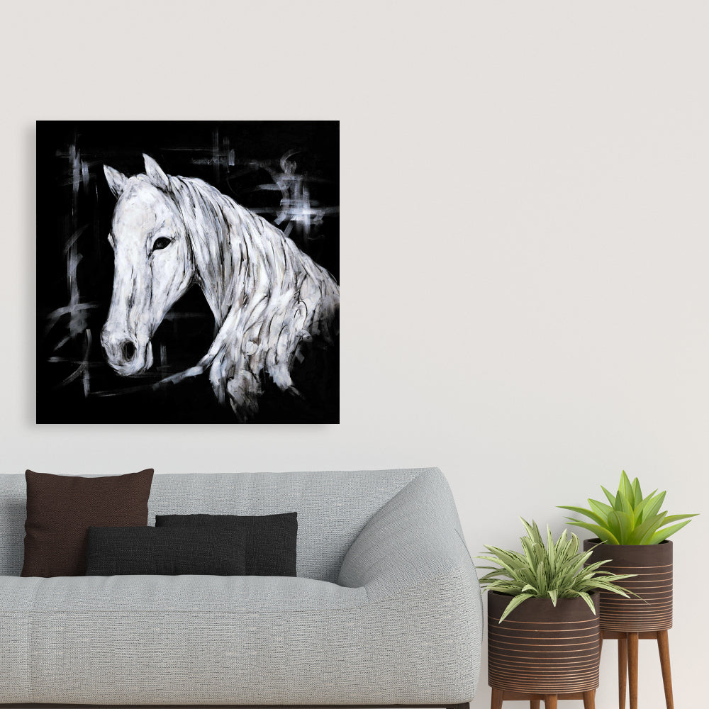 Abstract Horse Profile Canvas | Modern White Home Decor