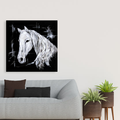Abstract Horse Profile Canvas | Modern White Home Decor