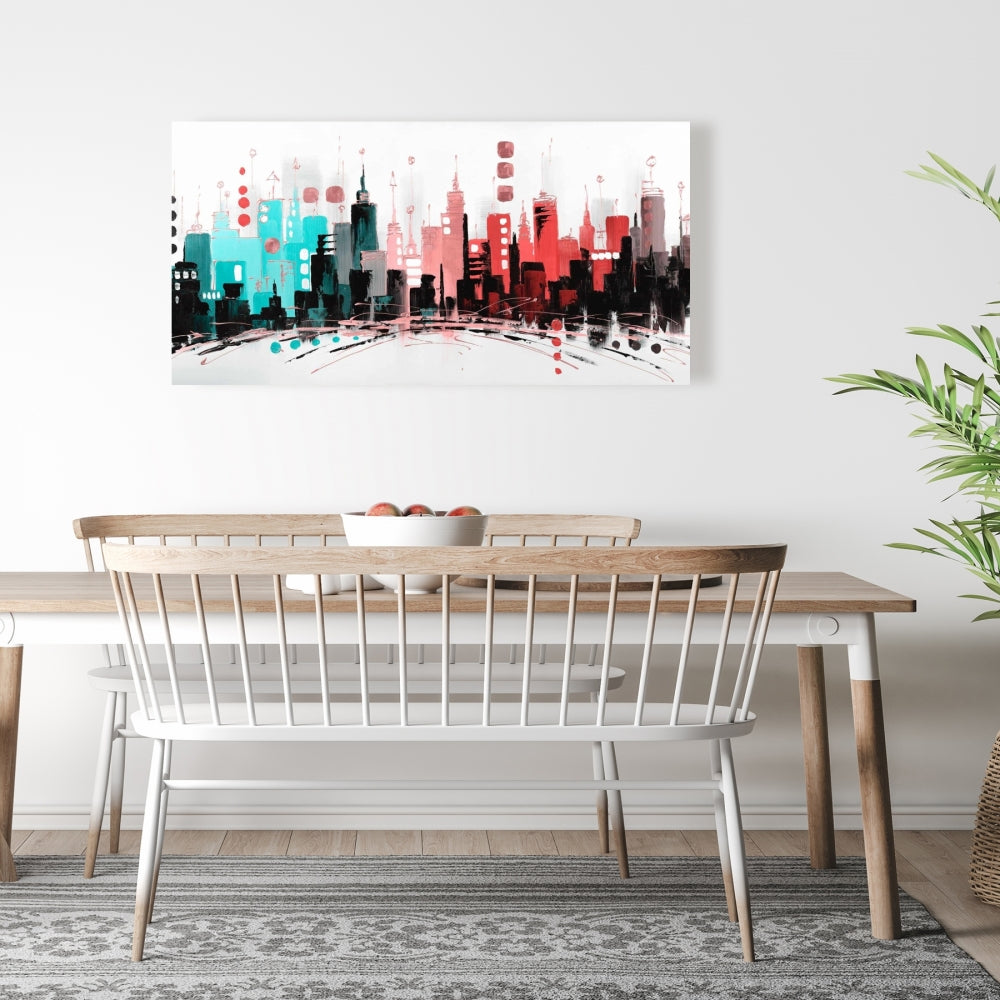 Colorful City Canvas | Rose Gold Lines | Contemporary Decor