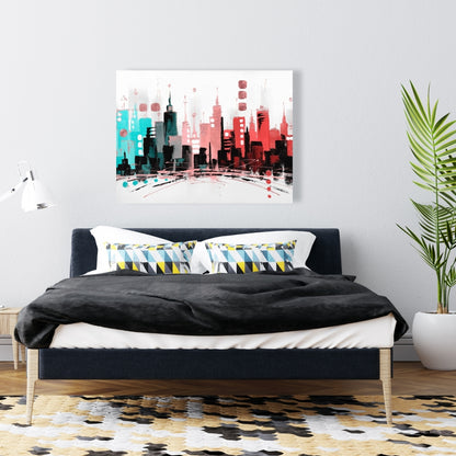Colorful City Canvas | Rose Gold Lines | Contemporary Decor