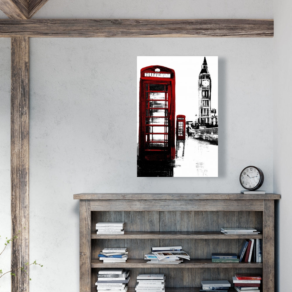 Toile encadrée industrielle : cabine téléphonique et Big Ben, décoration d'intérieur