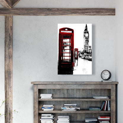 Toile encadrée industrielle : cabine téléphonique et Big Ben, décoration d'intérieur