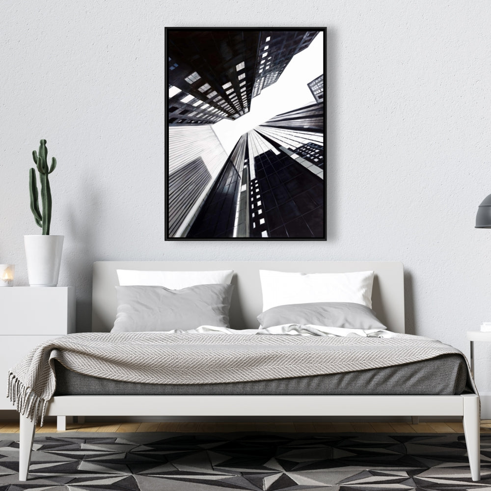 Low-Angle City View Canvas | Contemporary White Frame Decor