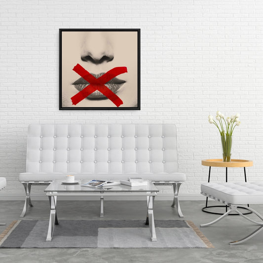 Toile « Lèvres en nuances de gris » | Art moderne encadré pour la décoration de la chambre
