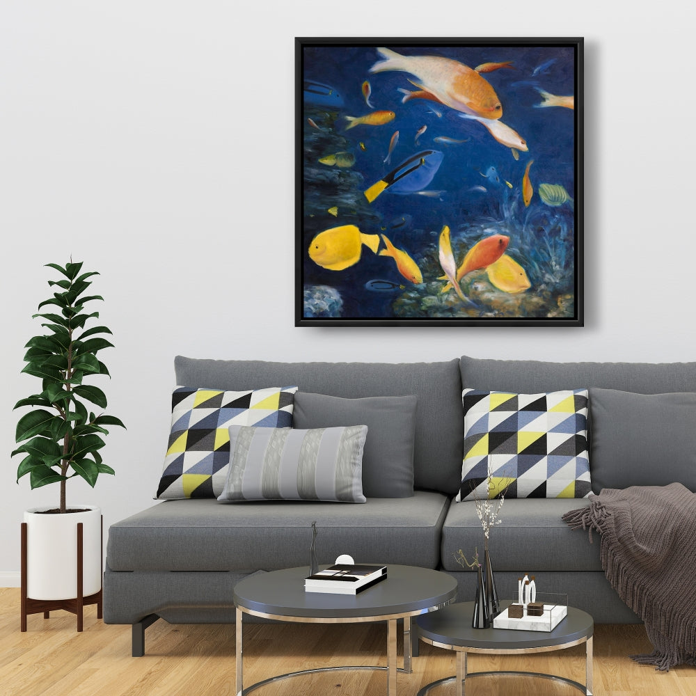 Toile encadrée « Poissons colorés sous la mer » – Décoration d'intérieur exotique
