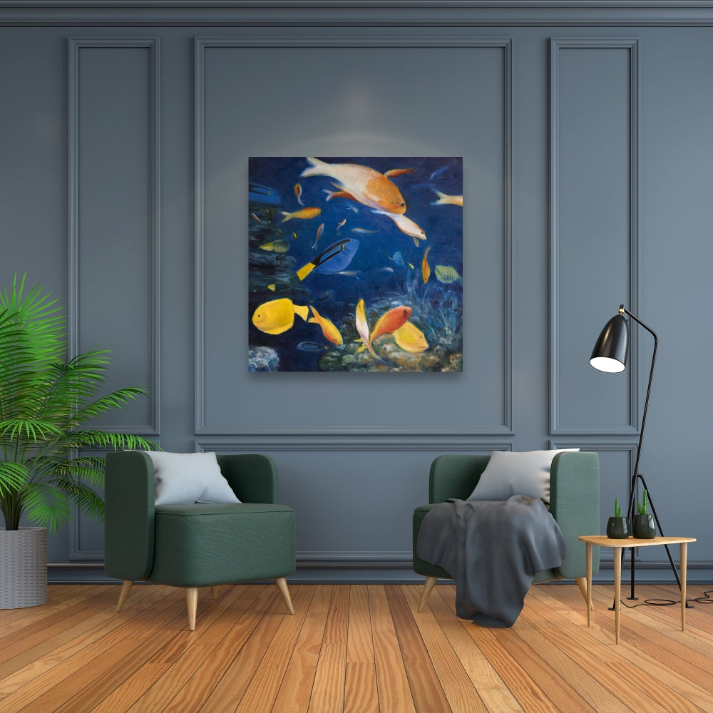 Colorful Fish Under the Sea Canvas - Blue Animals Bedroom Decor