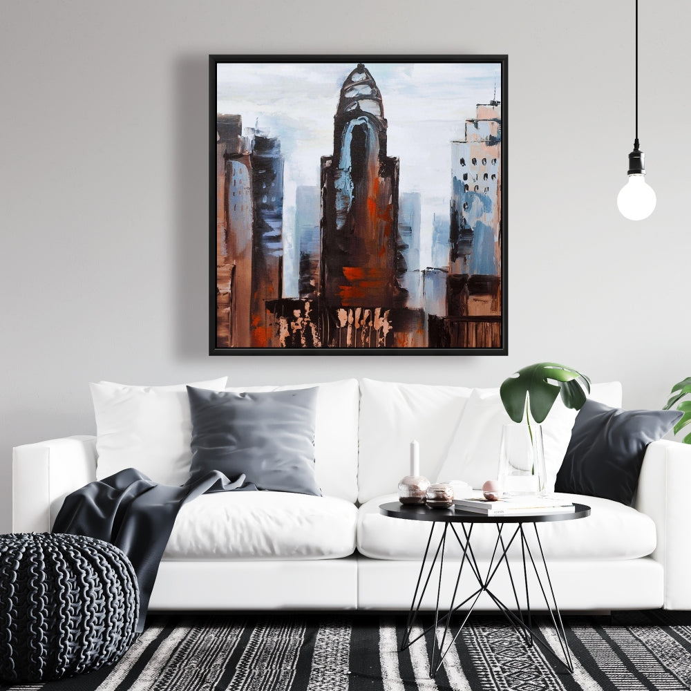 Sullen Day in the City Canvas - Blue Framed Wall Art Decor