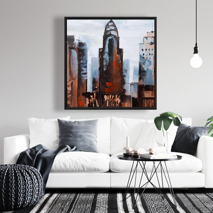 Sullen Day in the City Canvas - Blue Framed Wall Art Decor