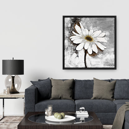 Toile florale blanche abstraite à motif marguerites | Décoration botanique pour la maison