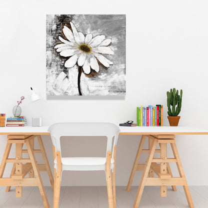 Industrial White Floral Canvas - Abstract Daisy Home Decor