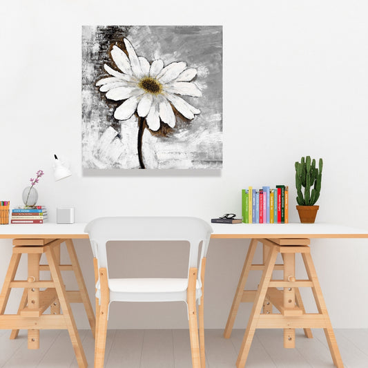 Industrial White Floral Canvas - Abstract Daisy Home Decor