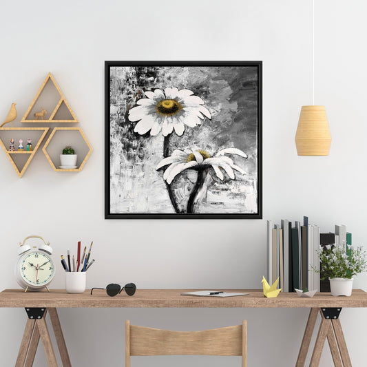 Abstract Daisies Flowers Canvas - White Bedroom Industrial Decor